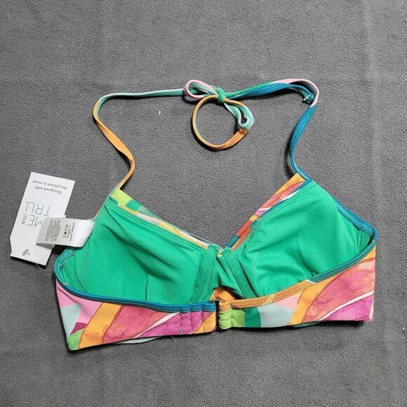 New TIME & TRU tropical Ruched Halter Swimsuit underwire bikini Top small - Picture 4 of 5